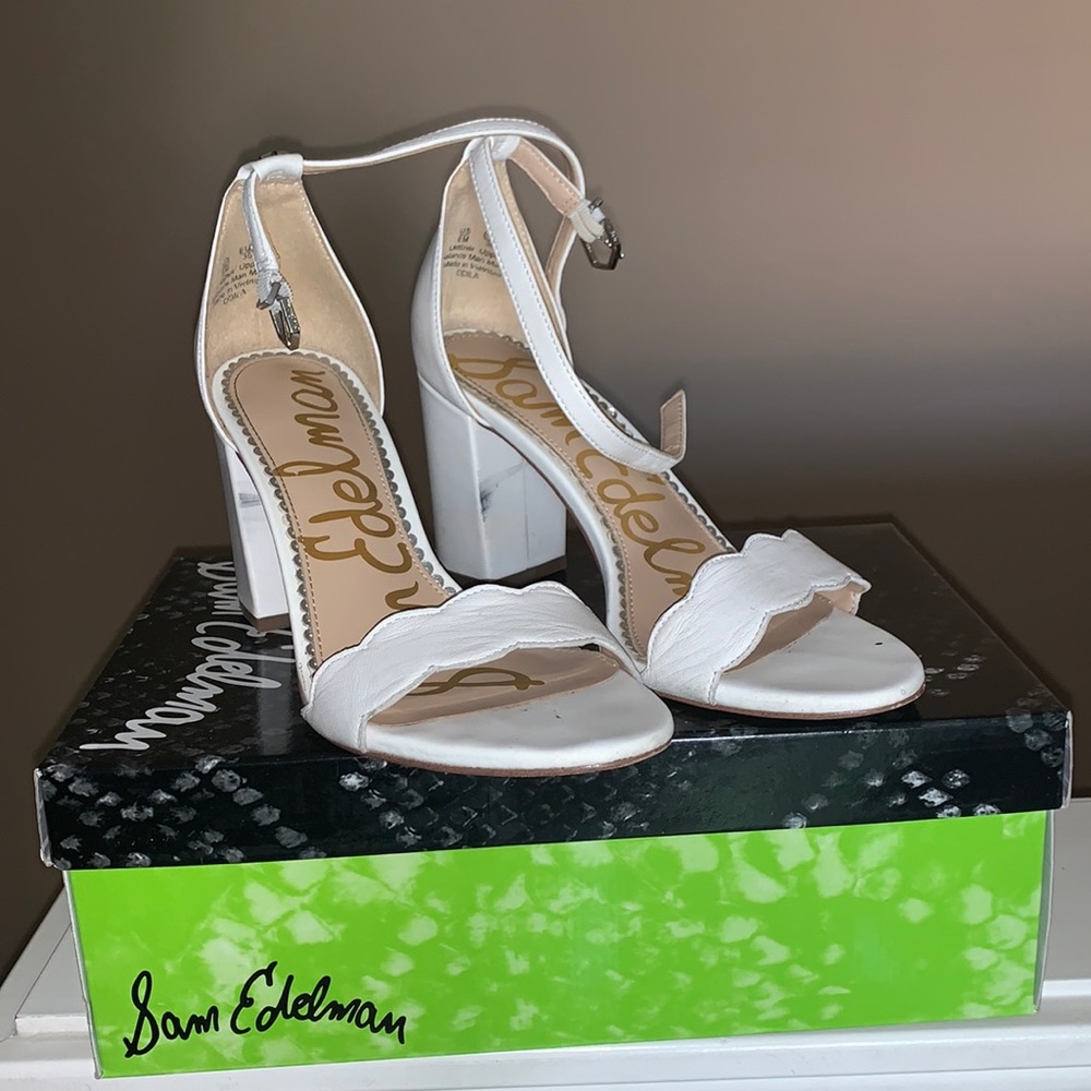 Sam Edelman Odila White Leather Heels, Size 6